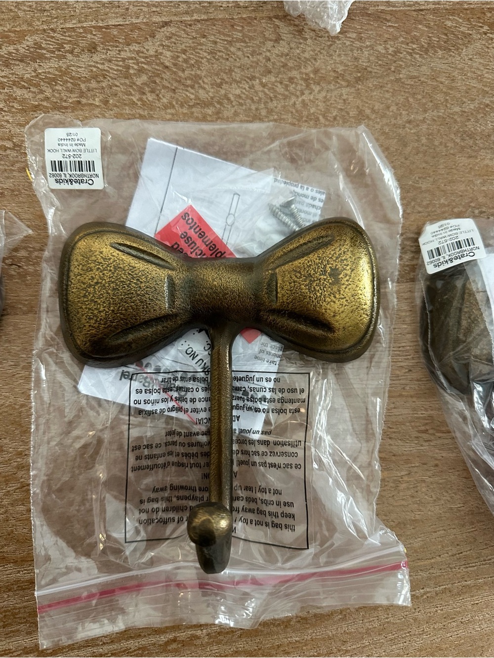 Crate&Barrel Antique Gold Bow Wall Hooks (Set of 3)